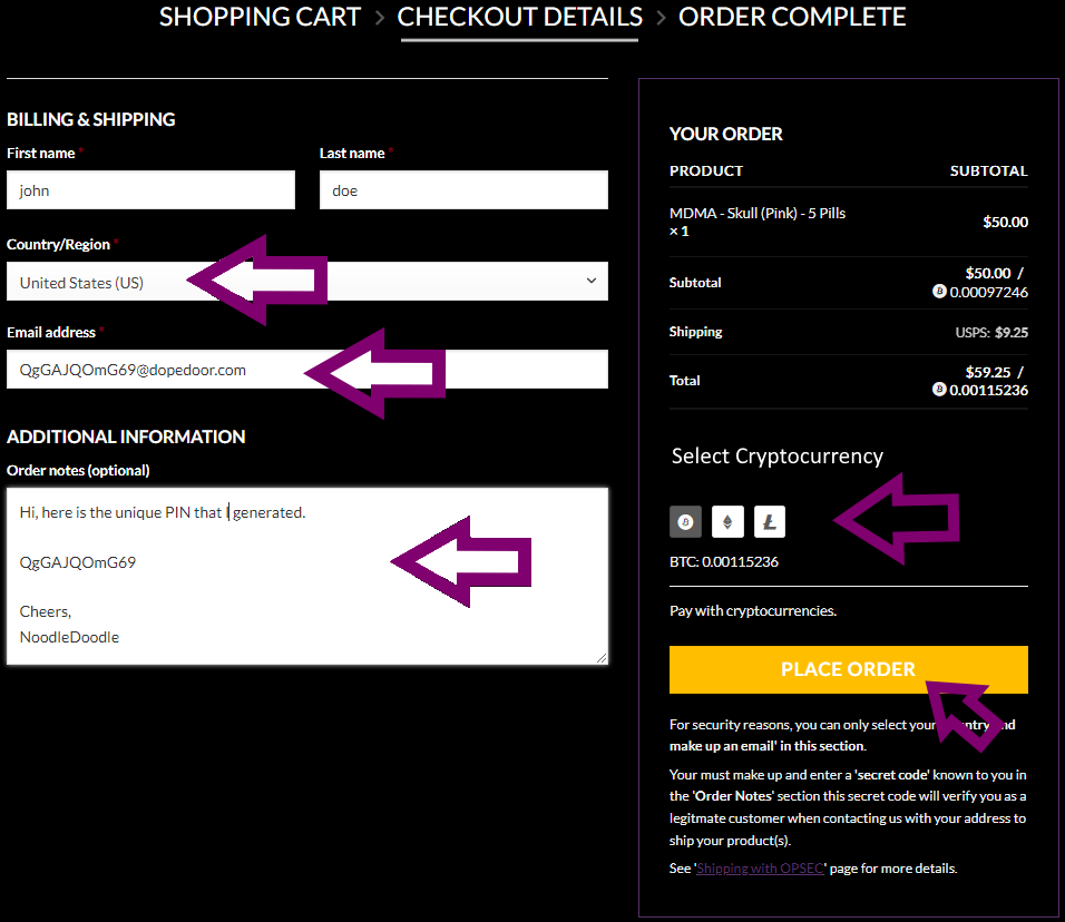 DopeDoor Order Details Example